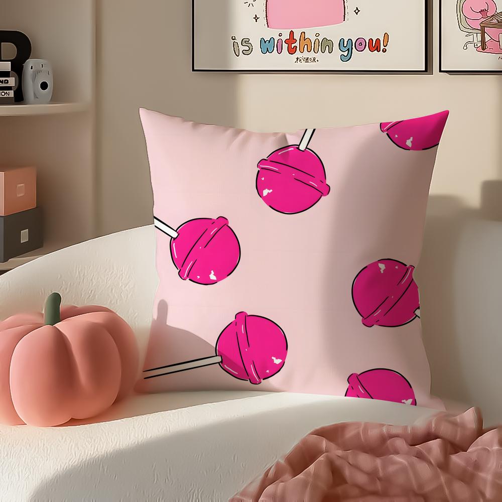 Cute Sweet Pink Candy Art Vibe Cushion Cover Pillowcase Short Plush Invisible zipper Room Sofa Cushion Cover