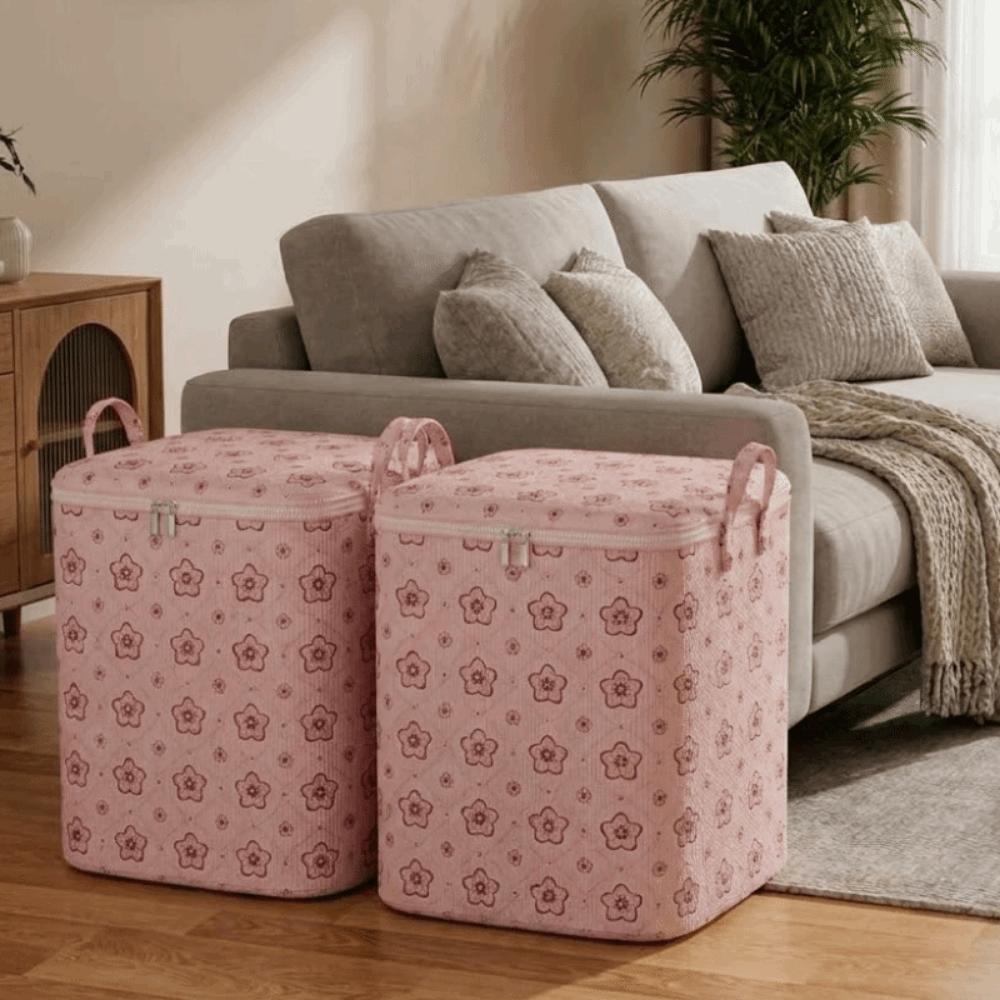 Cherry Blossom Pattern Clothes Quilt Storage Bag Non-woven Fabric Quilt Sorting Bag  Dormitory