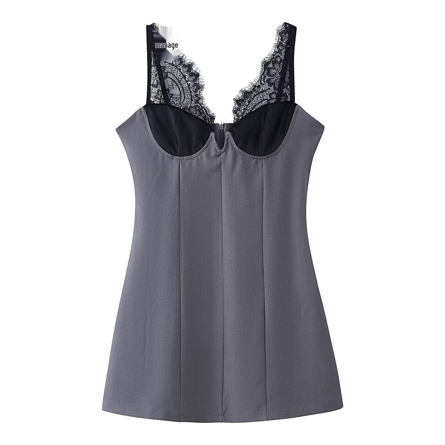 2026 European & American Style Sexy Eyelash Lace Deep V-Neck Slimming Camisole Dress Large как