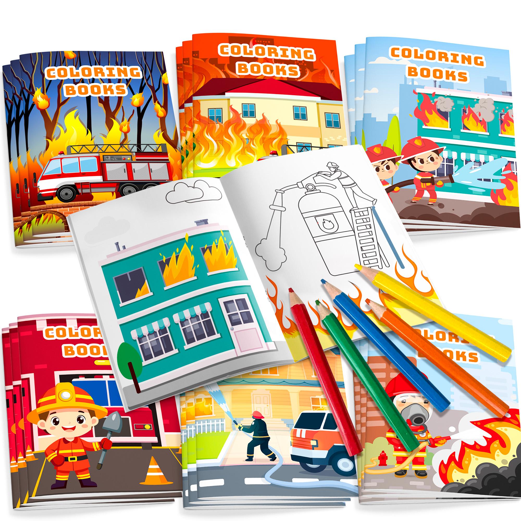 Fire Truck Coloring Book, 24 Pcs Fire Fighter Coloring Book, Firetruck Coloring Book for Kids 12 Pcs Firefighter Party Color Pencils красный