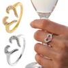 Women Ring Adjustable Open Heart Shape Finger Ring with Cubic Zirconia Semi-Inlaid Design Formal Wear Jewelry Gift