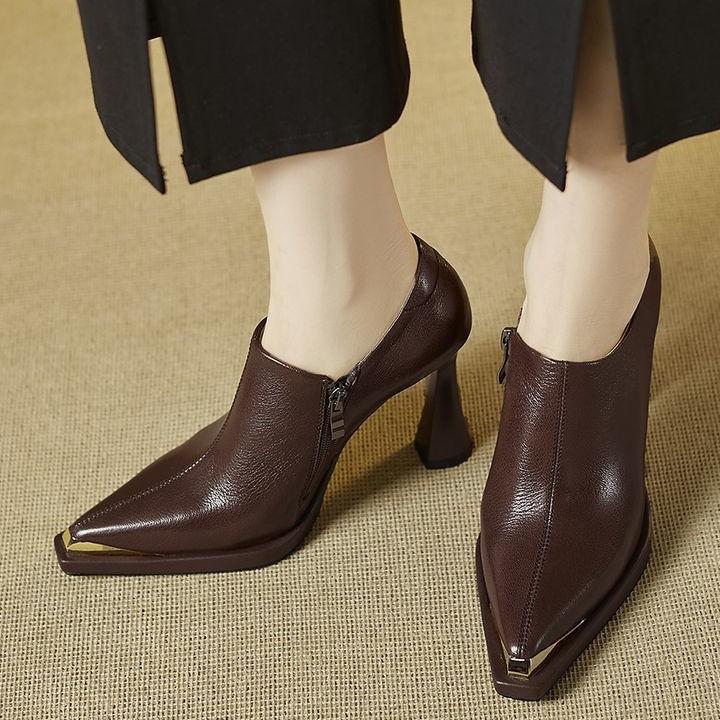 Waterproof Table Metal Head Small High Heels Women's Spring and Autumn New Models Super Pointed Thick Heel Deep Mouth Single Shoes Fashion Shoes