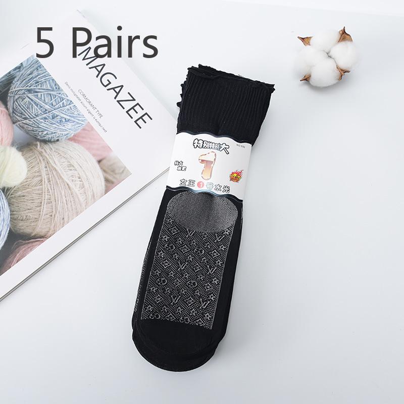 

5 пар очень больших свободных хлопковых носков средней длины, нескользящих и износостойких, с тонкой стальной нитью, телесного цвета, с короткими нитями, устойчивыми к зацепкам 5 pairs чёрный