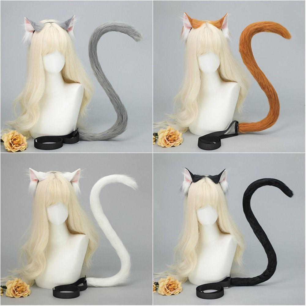 Realistic Cat Ear Headband Handmade Simulation Animal Ears New Cat Tail Set Headwear