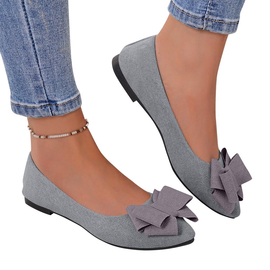 Women Bow Detail Pointed Toe Ballet Flats Slip On Low Heel Comfortable Casual Shoes for Daily Wear
