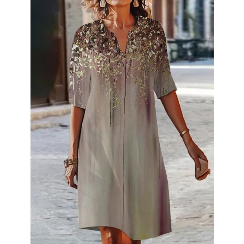 QICED Fashion Summer Spring 1/2 Sleeves V-Neck Casual Dresses