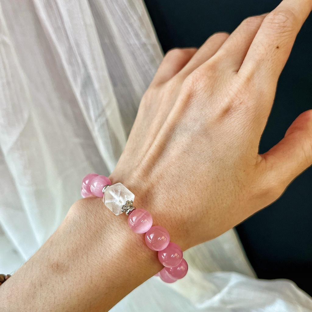 Pink Opal Natural White Crystal Bracelet Female Light Luxury Niche Simple Fairy Mori Crystal Bracelet Cold Wind