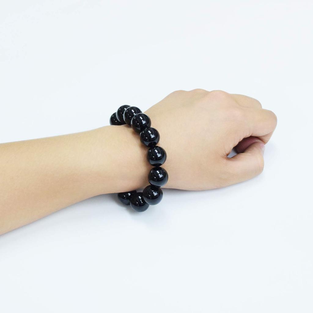 [Shinjuku Gin No Kura] Large 16mm Onyx Bracelet, Approximately 18cm Long (Men's Medium), Natural Stone, Power Stone, Black Agate, Simple Design