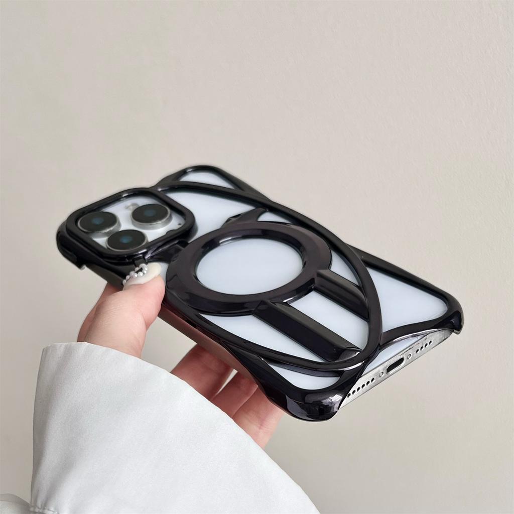 For iPhone 16 Pro Case Compatible with MagSafe Frameless Electroplated Hollow Design TPU Phone Cover