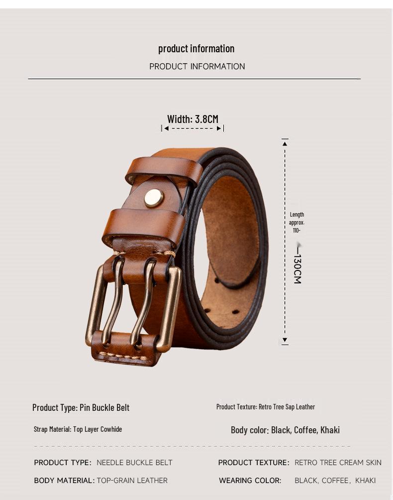 Men's Genuine Leather Pin Buckle Belt - Retro Style for Casual Wear