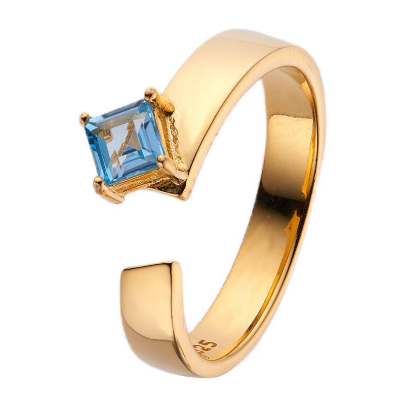 Simple Fashion Ring S925 Sterling Silver Inlaid Natural Multi-Color Square Colored Treasure Ring Women'S Retro Light Luxury High Sense