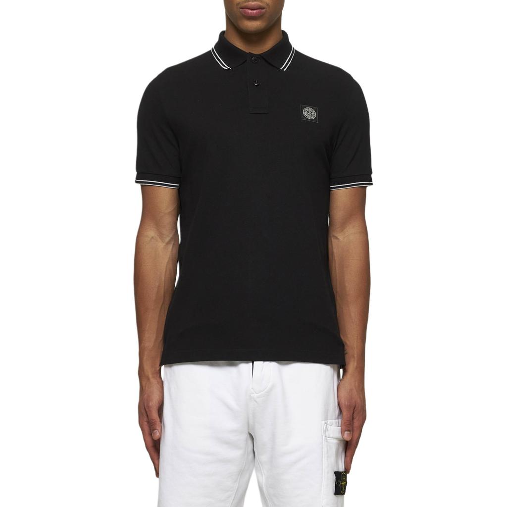 Stone Island Logo Patch Short Sleeve Polo Shirt Men Polo Shirts Black K1S1522002SCS0018-V0029