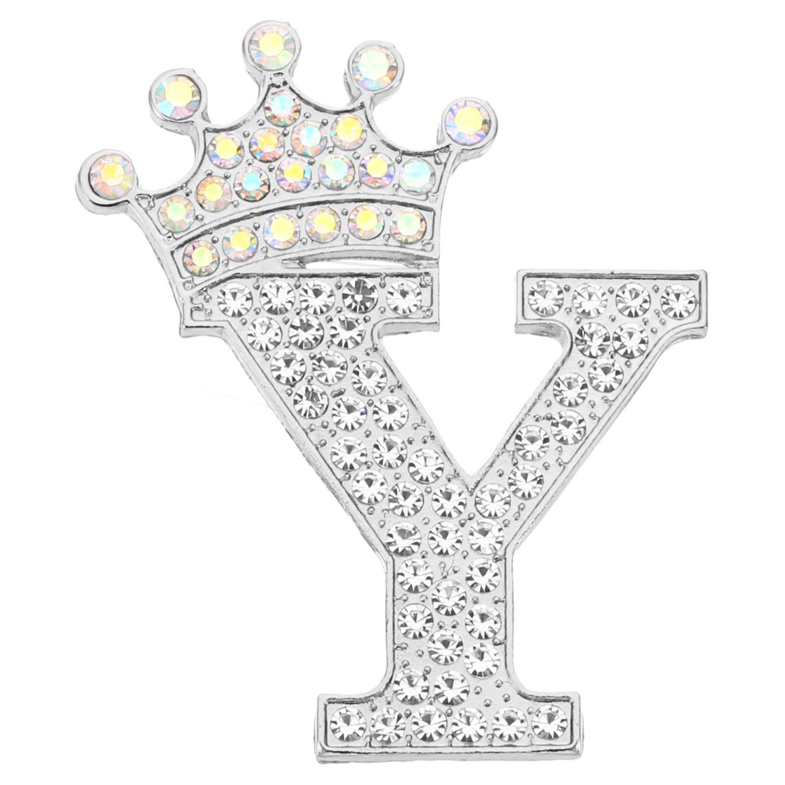 

Letter Brooch Pins Crown Initial Rhinestone Alphabet A-W Letter Lapel Badges Pin for Women Suits Dress Coat Clothes Craft Silver 45x32mm