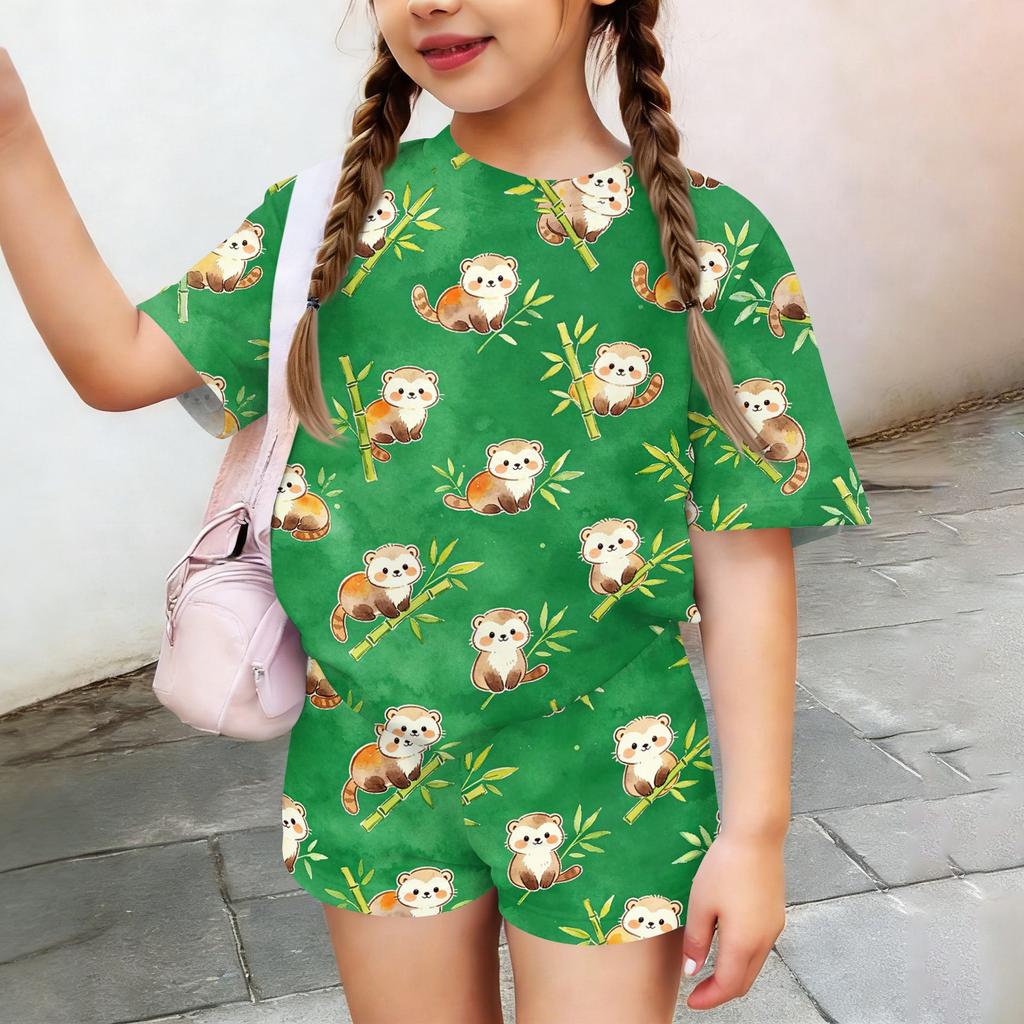 Kids Casual Short Sleeve T Shirt and Shorts Set Animal Print Lightweight Summer Outfit for Boys and Girls Soft Fabric Comfortable Fit