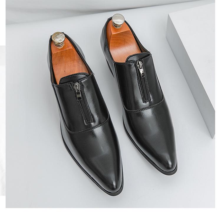 Men's Large Leather Formal High Heel Pointed Toe Cuban Shoes – Spring/Autumn Height-Boost Business & Wedding Banquet Footwear