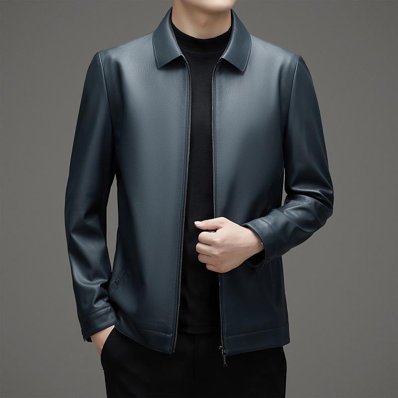 Весенне-осенняя куртка из овчины мужская для среднего возраста с лацканами — фото 2