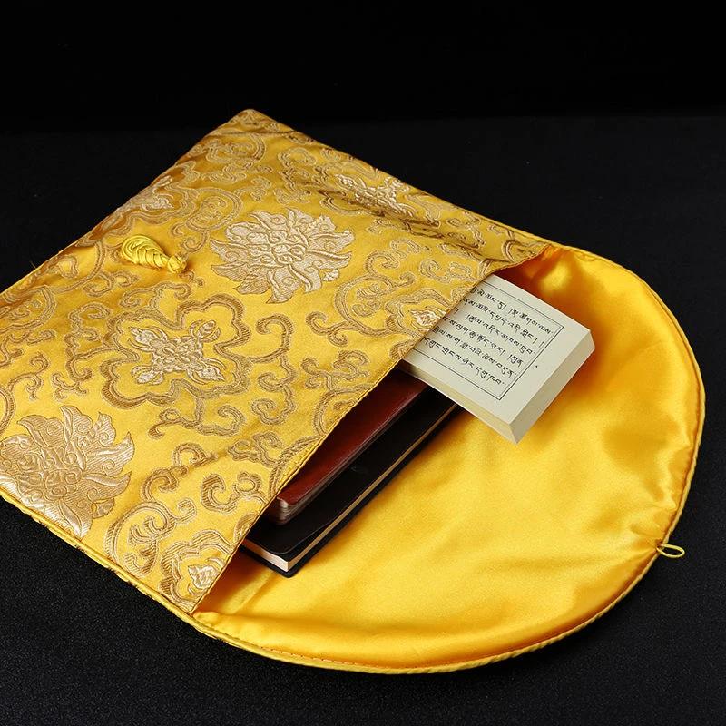 Buddhist Scripture Storage Bag Tantric Organizer Handicrafts Embroidery Satin Button Bag Good Luck Buddhism Home Gift Decorative