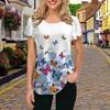 Fashion Women Hydrangea Print T Shirt Funny Casual O-neck Short Sleeves T-shirt Summer Female Tee Shirt