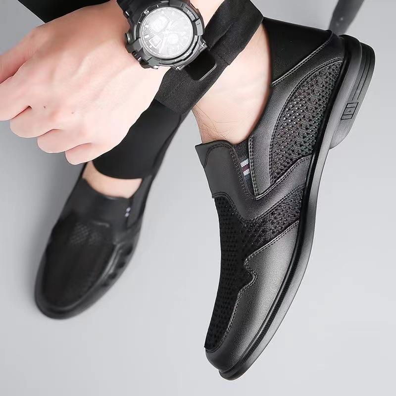 New White Perforated Leather Shoes Men Slip On Shoes Leather Male Comfortable Casual Shoes Male Comfortable Loafers Formal Shoes