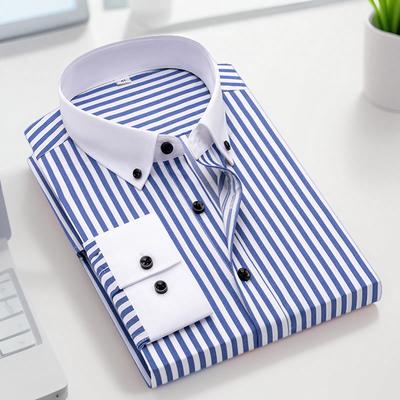 Herrenhemd langärmelig schmal geschnitten gestreift Patchwork-Kragen Herren Business Mode heterochromer Kragenhemd