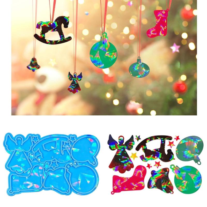 Light and Shadow Keychain Silicone Molds Christmas Pendant Holographic Earrings Mold DIY Ornament Mould Home Decorations