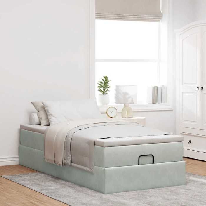 VidaXL Ottoman Bed Frame and Mattress Light Grey 90x200 Cm Velvet 3311159