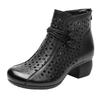 2025 Summer Genuine Leather Peep-Toe Perforated Mid-Heel Sandals - Women's Retro Chunky Heel Martin Boots.