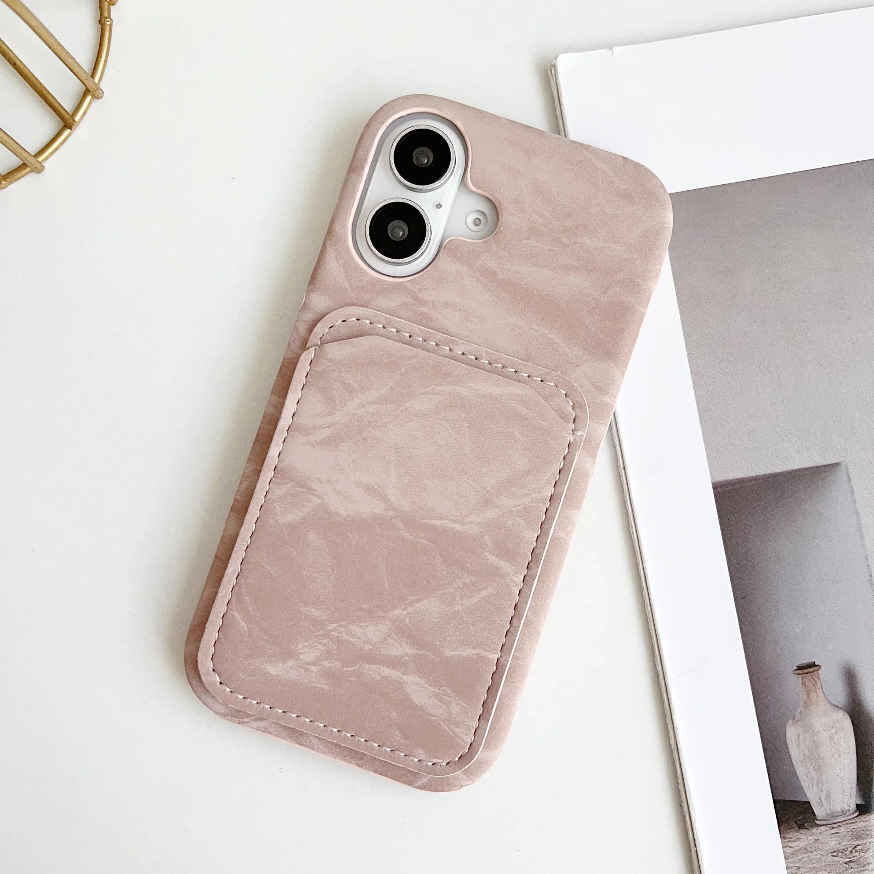 

Кожаный матовый шелковый текстурный кошелек с держателем для карт iPhone чехол для iPhone 16 15 14 Pro 13 12 11 Max Plus защитный чехол For iPhone 16