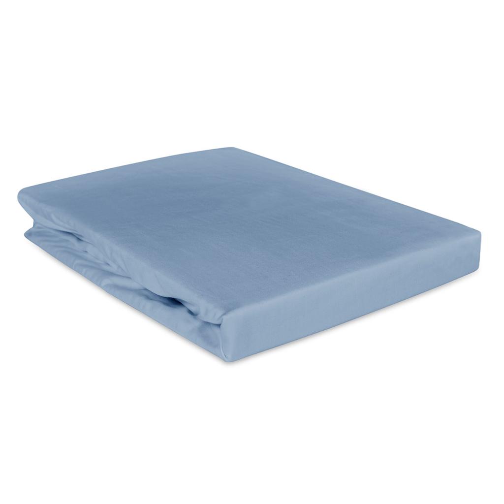 Cotton fitted sheet 120x200 smooth satin light blue