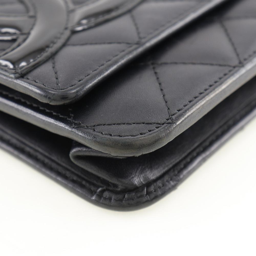 CHANEL Chain wallet Purse A46646 Cambon line black Calfskin/enamel Women Used
