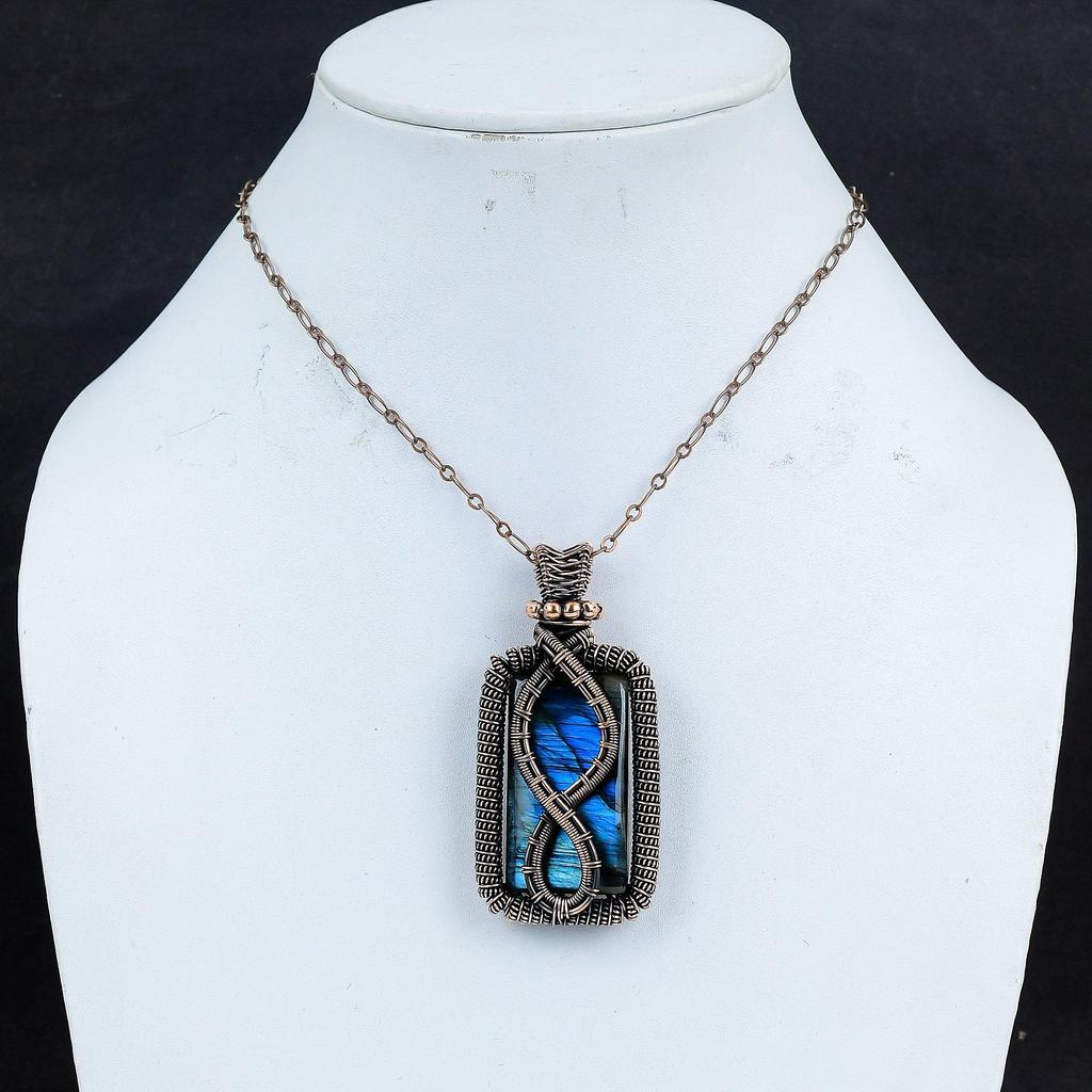 Labradorite Pendant, Handmade Gemstone 999 Copper Wire Wrapped Pendant Antique Jewelry, For Gift Silver Jewelry