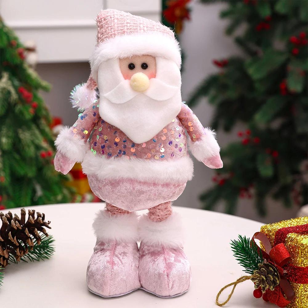 1 Stück Neuer Weihnachtsmann Schneemann Elch Rosa Pailletten Teleskop-Puppe Frohe Weihnachten Dekorationen Fenster-Requisiten Passende Zubehör Ornamente