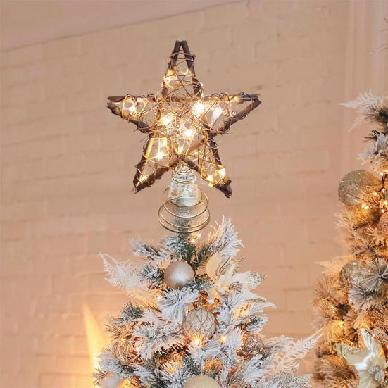 Christmas Tree Topper Star with Light Simple Installation Luminous Hollow Star Tree Topper Christmas Tree Decoration
