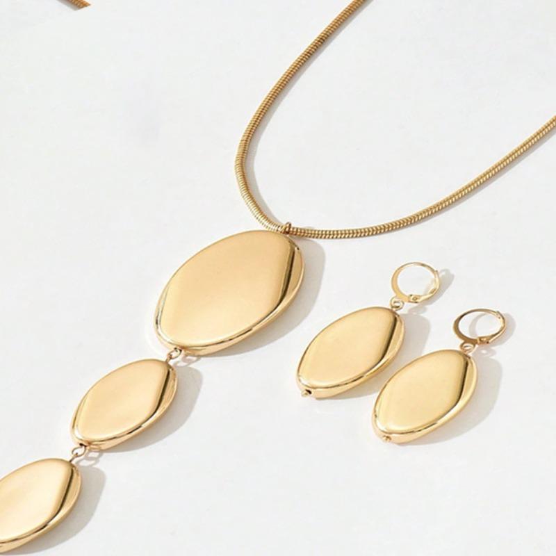 Exaggerated Fashion Irregular Geometric Pendant Necklace Earring Set Y-Shaped Chain Collarbone Jewelry Set