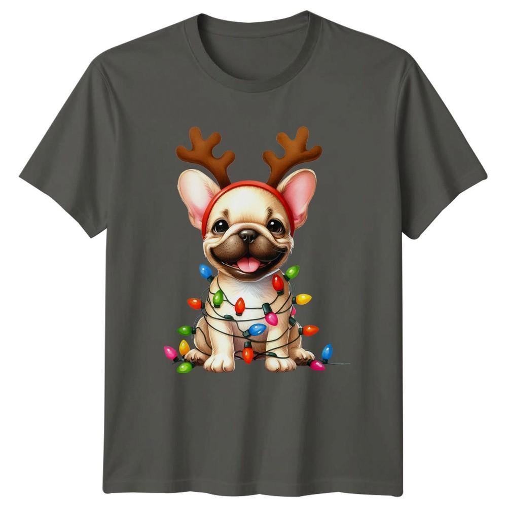 French Bulldog Christmas Lights Reindeer Antlers Unisex Unisex Graphic Tee S