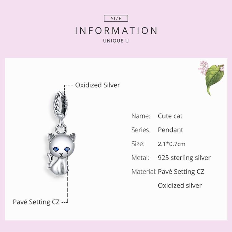 WOSTU 925 Sterling Silver Cute Cat Animal Charms Pendant for Original 3mm Bracelets & Necklaces