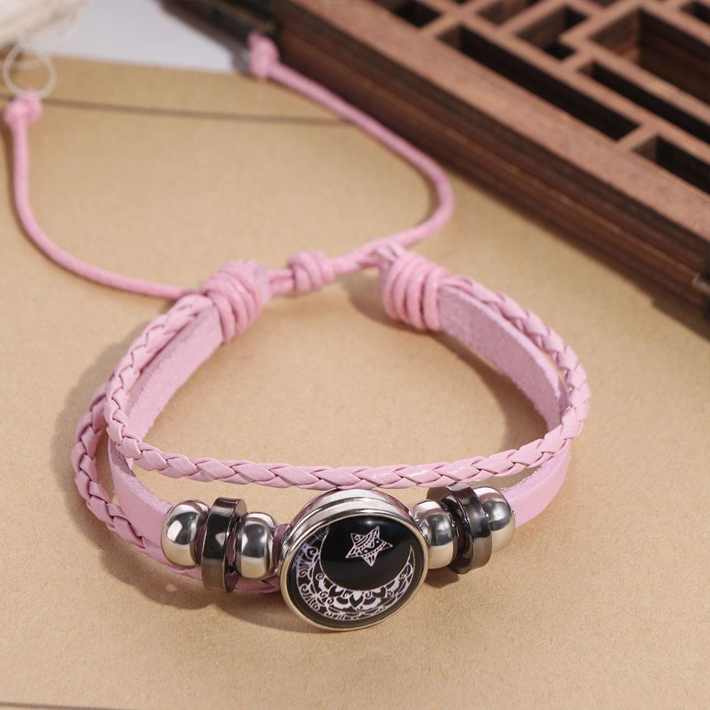 Three-layer Leather Bracelet Sun Moon Knitted Hand Chain Punk Bead Woven Bracelet  Gift