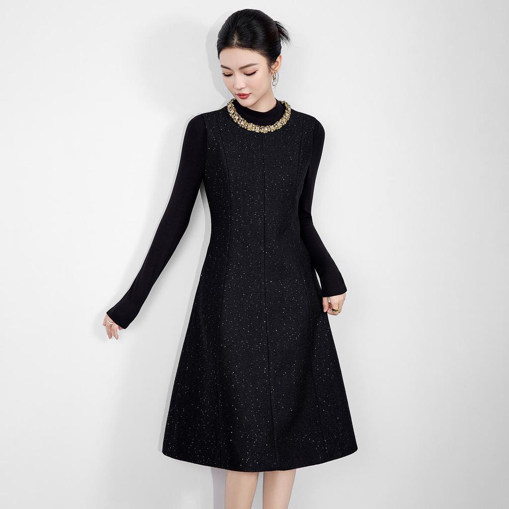 High-End Diamond Sequin Tweed A-line Vest Dress In Little Coco Style