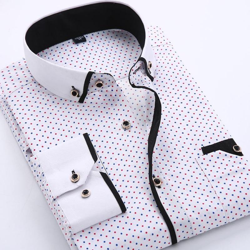 Business Casual Herrenhemd Bedrucktes dünnes Jugend-Slim-Langarmhemd