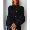 IHUASU Women's Fashion Casual Solid Color Print O-Neck Long Sleeve Blouses & Shirts