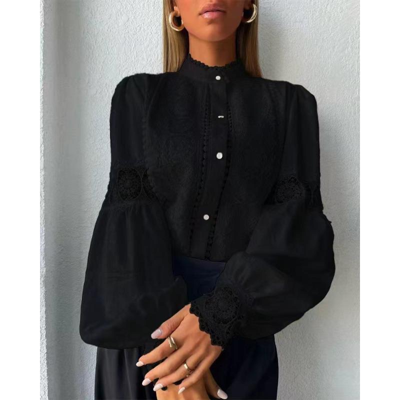 IHUASU Women's Fashion Casual Solid Color Print O-Neck Long Sleeve Blouses & Shirts