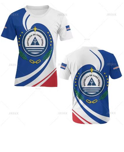 Fashion Women's T-Shirt Recomof Cabo Verde Flag Map 3D Printed T-Shirt Badge Graphic T-Shirt Men
