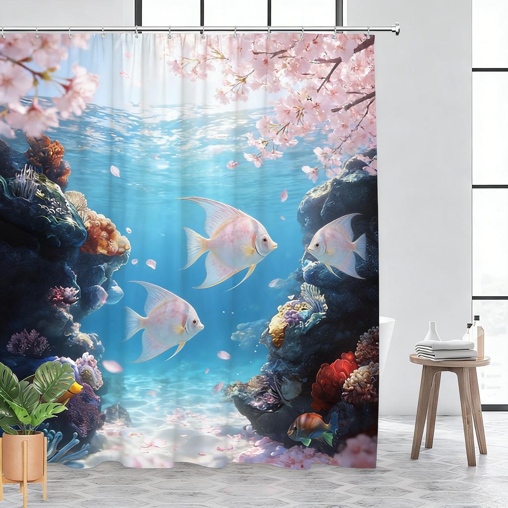 Vibrant Underwater Coral Reef with Sea Turtle & Clownfish Waterproof Shower Curtain for Bathroom Decor