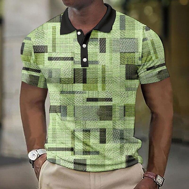 Simple Solid Color Block Pattern 3D Digital Printing Men's Casual Polo Shirt