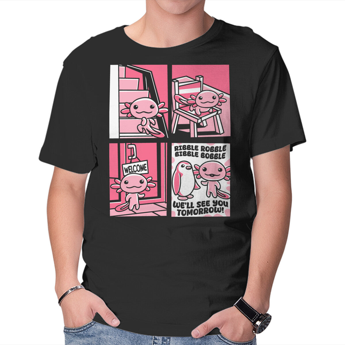 Unisex Crew Neck T-Shirt Ask An Axolotl Graphic Short Sleeve Casual Tee L