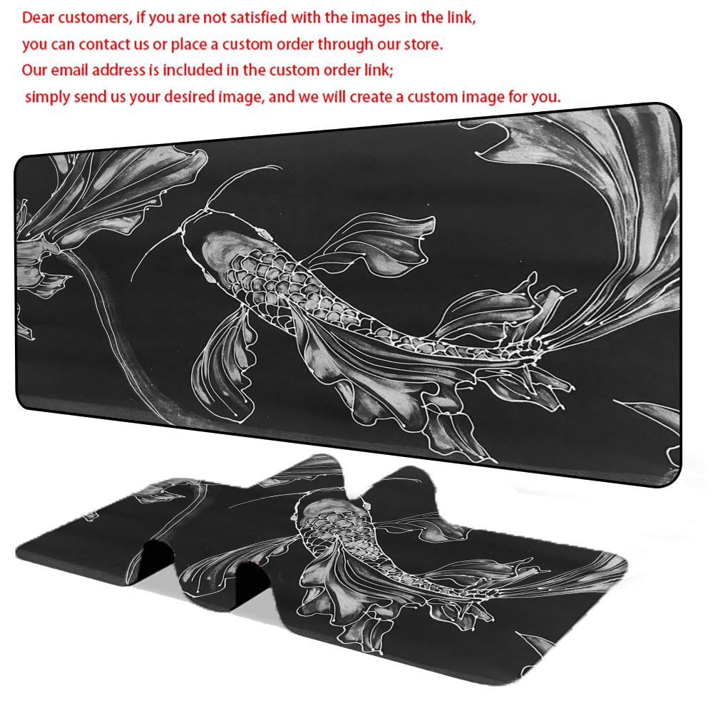 Large Gaming Mouse Pad Black and White Koi Fish Peony Chinese Art Non-Slip Keyboard Desk Mat for PC Gamer Extended Mousepad