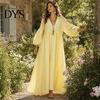 Mid-length Dress Women's Deep V Neck Maxi Dress, Puff 3/4 Sleeve Everyday Wear A-Line Flowy Casual Loose Boho Beach Sundress Fit