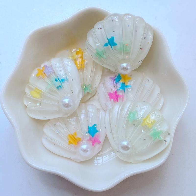 10Pcs New Cute 25*28mm Pearl Shell Flat Back Resin Cabochons Scrapbooking DIY Jewelry Craft Decoration Accessorie