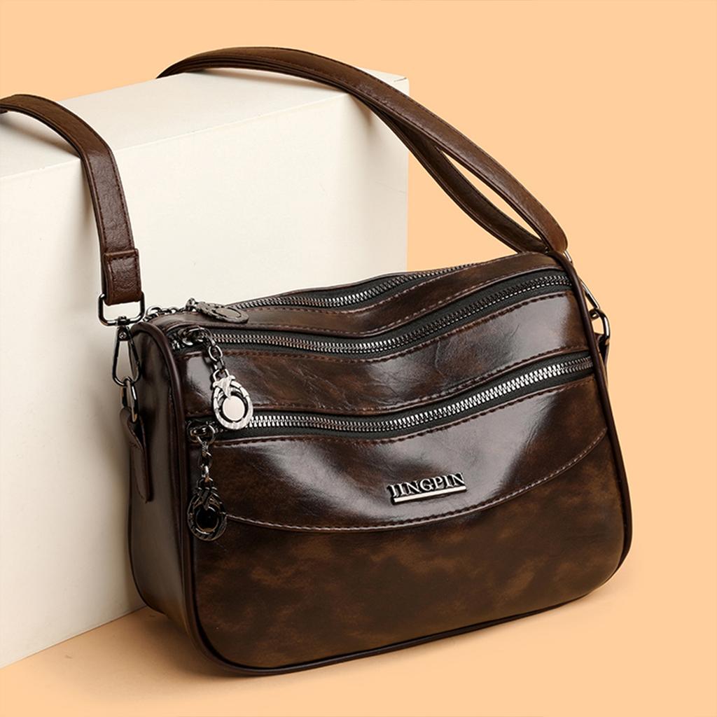 Borsa a Spalla Vintage da Donna Colore Puro PU Grande Capacità Leggera Tracolla Regolabile Multi-Tasche per Pendolarismo Quotidiano Casual