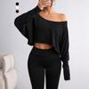 Women S Casual Solid Color Off Shoulder Loose Long Sleeve Top